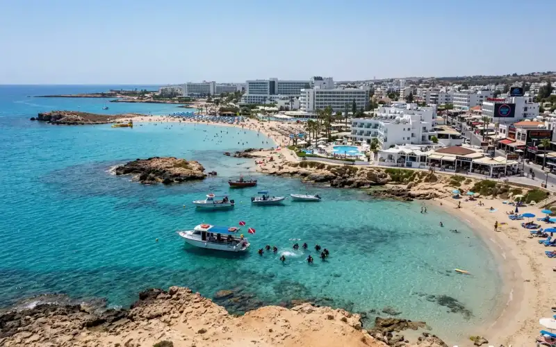 Explore vibrant marine life while scuba diving in Ayia Napa, Cyprus, a popular resort destination for beaches and nightlife
